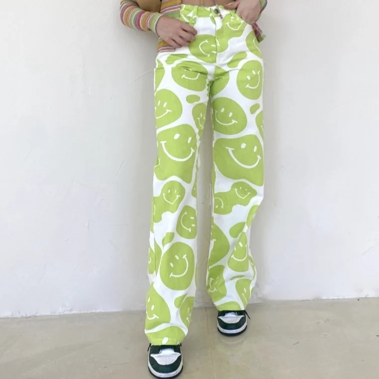 JESSIE GREEN WAVY SMILE PANTS — Colorful Natalie